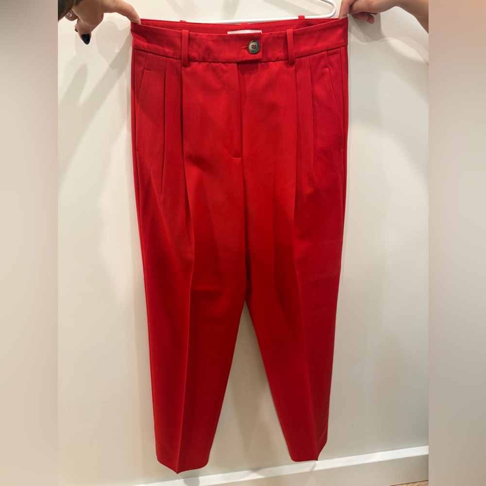 Reiss Scarlet Red Pleated and Tapered Trousers